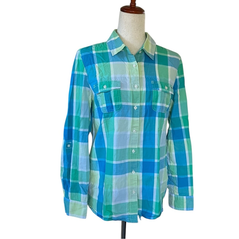 Tommy Hilfiger Green and Blue Checkered button-down Shirt
